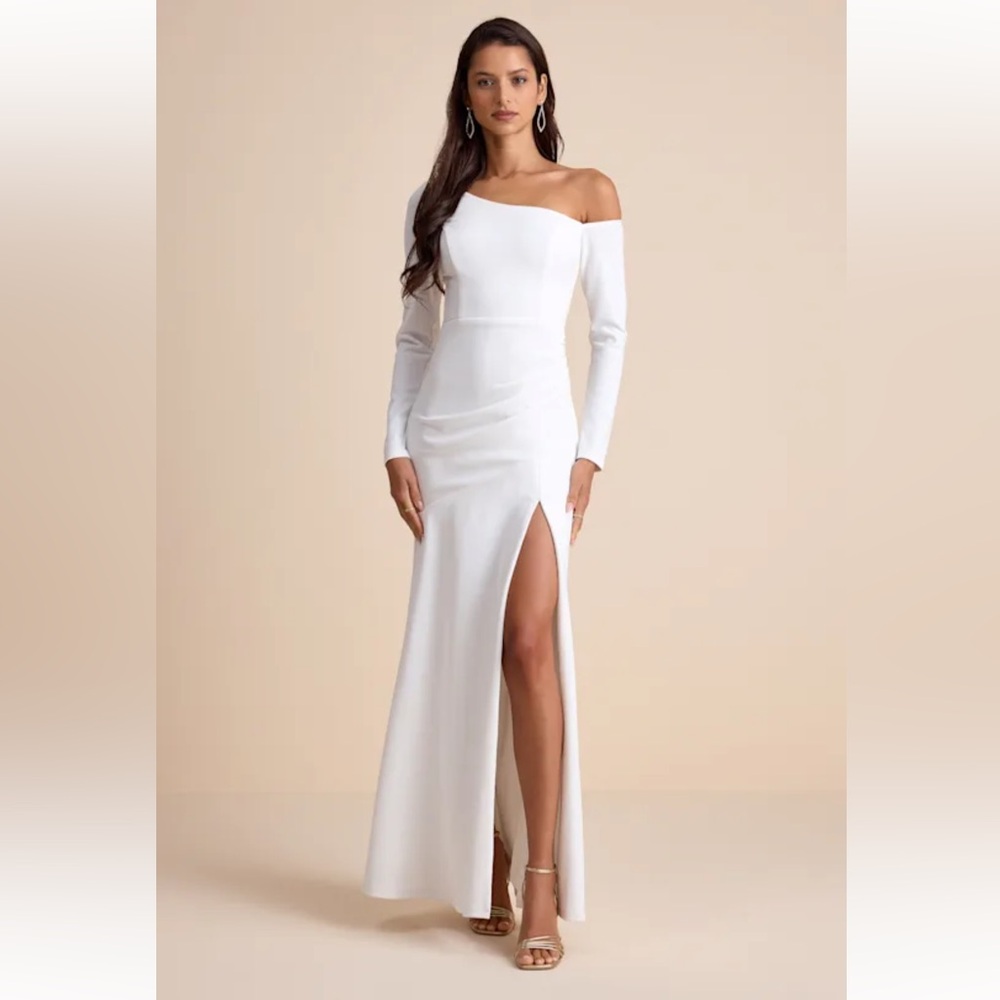 Lulus Elegant Sensation White Asymmetrical Pleated Maxi Dress